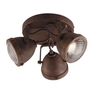 HABANA PLAFONIERA ROTONDA 3 SPOT ORIENTABILI IN METALLO RUGGINE STILE VINTAGE LAMPADINE ATTACCO GU10