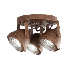 HABANA PLAFONIERA ROTONDA 3 SPOT ORIENTABILI IN METALLO RUGGINE STILE VINTAGE LAMPADINE ATTACCO GU10