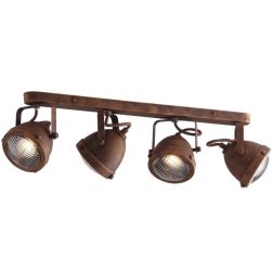 PLAFONIERA LINEARE 4 SPOT ORIENTABILI IN METALLO RUGGINE STILE VINTAGE LAMPADINE ATTACCO GU10