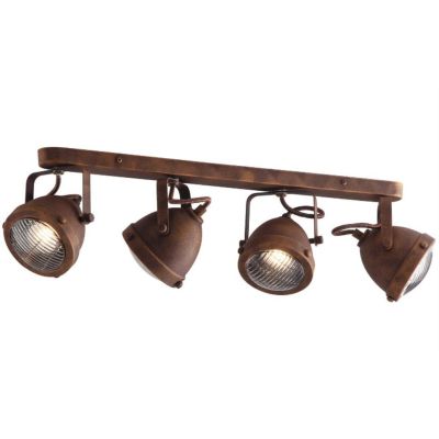 PLAFONIERA LINEARE 4 SPOT ORIENTABILI IN METALLO RUGGINE STILE VINTAGE LAMPADINE ATTACCO GU10