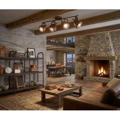 PLAFONIERA LINEARE 4 SPOT ORIENTABILI IN METALLO RUGGINE STILE VINTAGE LAMPADINE ATTACCO GU10