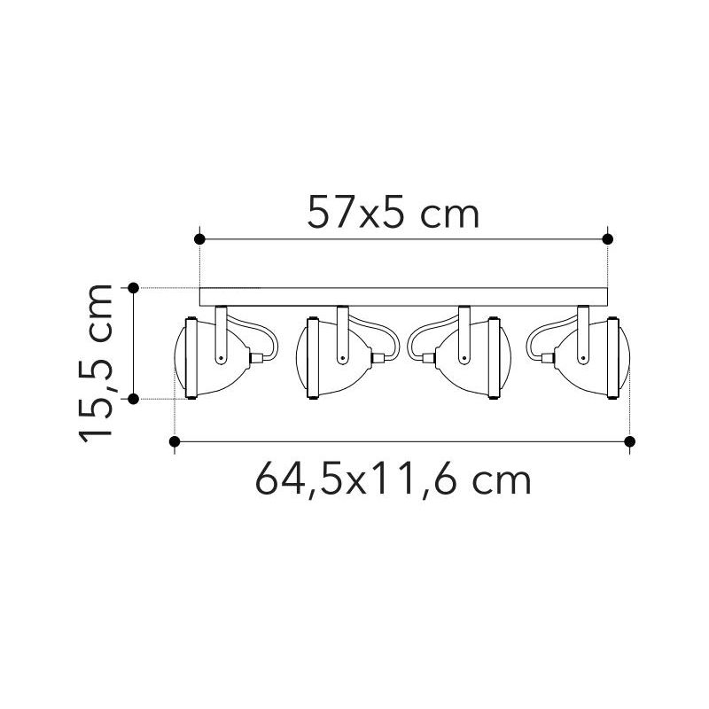 PLAFONIERA LINEARE 4 SPOT ORIENTABILI IN METALLO RUGGINE STILE VINTAGE LAMPADINE ATTACCO GU10
