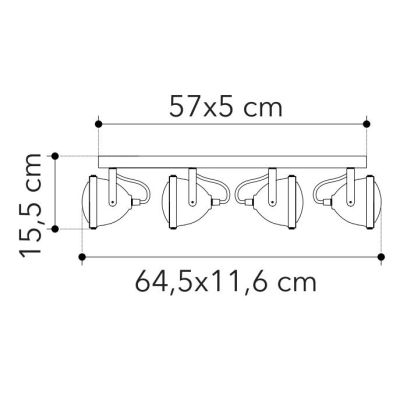PLAFONIERA LINEARE 4 SPOT ORIENTABILI IN METALLO RUGGINE STILE VINTAGE LAMPADINE ATTACCO GU10