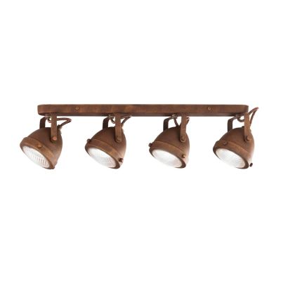 PLAFONIERA LINEARE 4 SPOT ORIENTABILI IN METALLO RUGGINE STILE VINTAGE LAMPADINE ATTACCO GU10