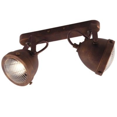PLAFONIERA APPLIQUE CON 2 SPOT ORIENTABILI IN METALLO RUGGINE STILE VINTAGE LAMPADINE ATTACCO GU10
