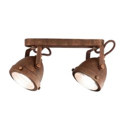 PLAFONIERA APPLIQUE CON 2 SPOT ORIENTABILI IN METALLO RUGGINE STILE VINTAGE LAMPADINE ATTACCO GU10