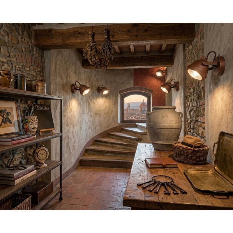 FARETTO SPOT ORIENTABILE IN METALLO RUGGINE STILE VINTAGE LAMPADINA ATTACCO GU10