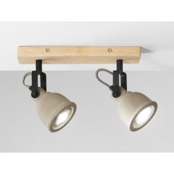 FARETTO SPOT 2 LUCI ORIENTABILI IN LEGNO E CEMENTO STILE VINTAGE LAMPADINE ATTACCO GU10