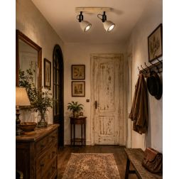 FARETTO SPOT 2 LUCI ORIENTABILI IN LEGNO E CEMENTO STILE VINTAGE LAMPADINE ATTACCO GU10 2