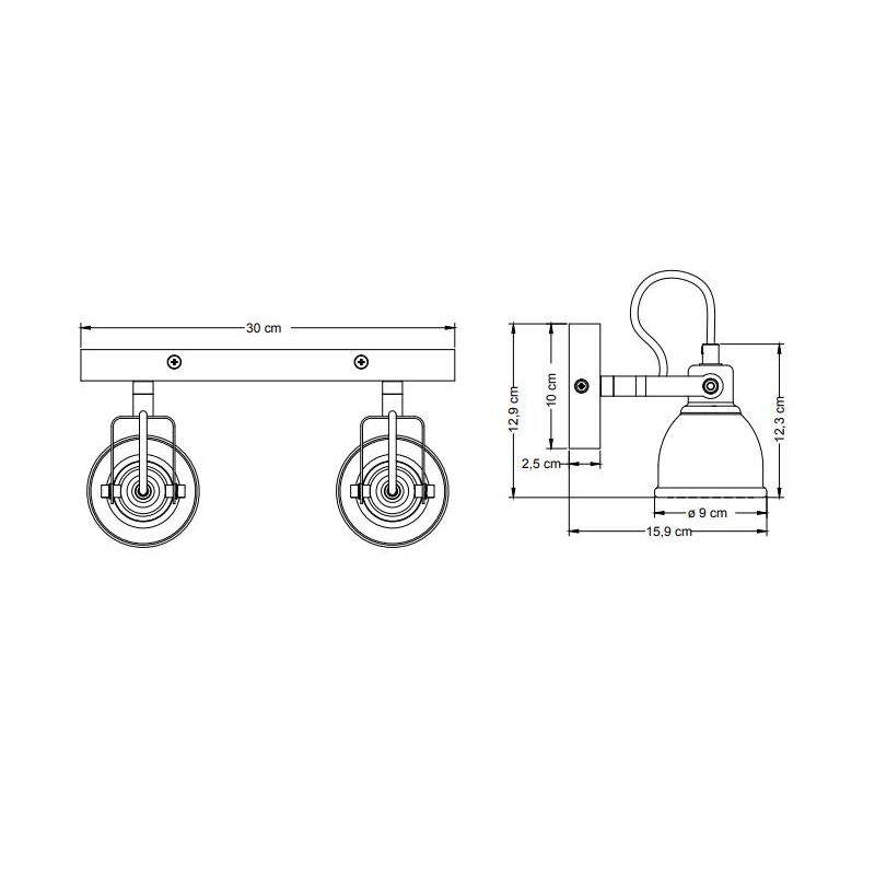 FARETTO SPOT 2 LUCI ORIENTABILI IN LEGNO E CEMENTO STILE VINTAGE LAMPADINE ATTACCO GU10