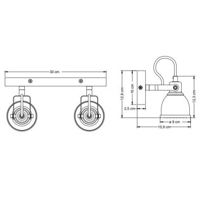 FARETTO SPOT 2 LUCI ORIENTABILI IN LEGNO E CEMENTO STILE VINTAGE LAMPADINE ATTACCO GU10