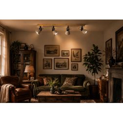PLAFONIERA CON 4 SPOT ORIENTABILI IN LEGNO E CEMENTO STILE VINTAGE LAMPADINE ATTACCO GU10 2