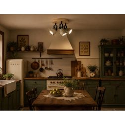 PLAFONIERA ROTONDA CON 3 SPOT ORIENTABILI IN LEGNO E CEMENTO STILE VINTAGE LAMPADINE ATTACCO GU10 2