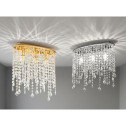 BREEZE PLAFONIERA IN METALLO ORO O CROMO CON PENDAGLI IN CRISTALLO TRASPARENTE DESIGN MODERNO