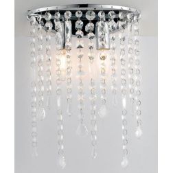 APPLIQUE IN METALLO ORO O CROMO CON PENDAGLI IN CRISTALLO TRASPARENTE LAMPADINE ATTACCO E14 MODERNA 2