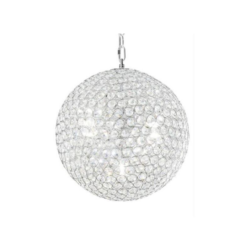 PLANET SOSPENSIONE A SFERA CROMO 2 MISURE CON DIFFUSORE IN OTTAGONI DI CRISTALLO LAMPADINE ATTACCO G9