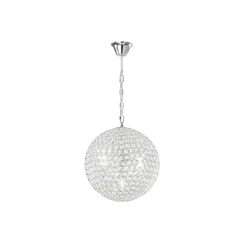 PLANET SOSPENSIONE A SFERA CROMO 2 MISURE CON DIFFUSORE IN OTTAGONI DI CRISTALLO LAMPADINE ATTACCO G9