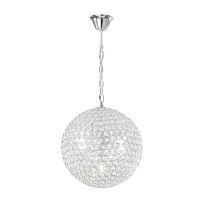 PLANET SOSPENSIONE A SFERA CROMO 2 MISURE CON DIFFUSORE IN OTTAGONI DI CRISTALLO LAMPADINE ATTACCO G9