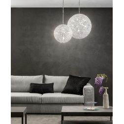 PLANET SOSPENSIONE A SFERA CROMO 2 MISURE CON DIFFUSORE IN OTTAGONI DI CRISTALLO LAMPADINE ATTACCO G9 2