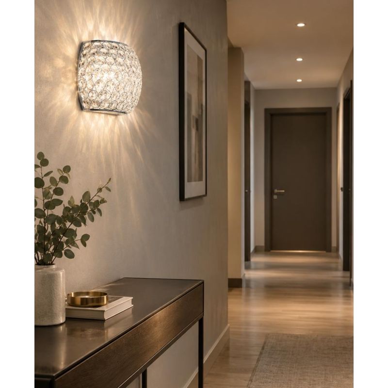 APPLIQUE IN METALLO CROMO CON DIFFUSORE IN OTTAGONI DI CRISTALLO LAMPADINE ATTACCO G9 MODERNA