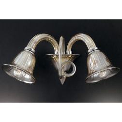 LAMPADA DA PARETE 2 LUCI CLASSICA IN VETRO LAVORATO COLOR CHAMPAGNE LAMPADINE ATTACCO E14 2