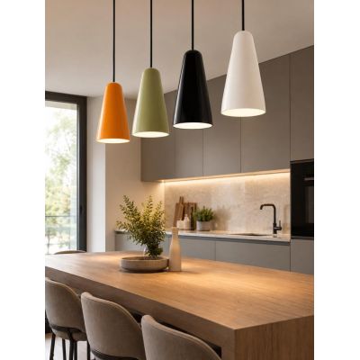 LAMPADARIO A SOSPENSIONE IN METALLO NERO,BEIGE,ARANCIO E KAKY MODERNO LAMPADINA ATTACCO E27