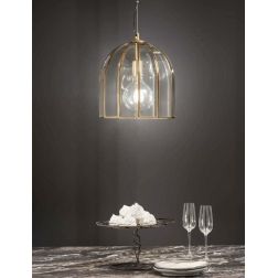 SOSPENSIONE VINTAGE A CAMPANA IN VETRO TRASPARENTE E METALLO OTTONE LAMPADINA ATTACCO E27