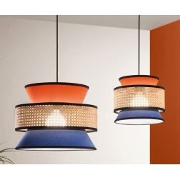 GAZEBO SOSPENSIONE SINGOLA CON PARALUMI IN MATERIALI NATURALI D40 CM 3 FINITURE COLORE LAMPADINA ATTACCO E27