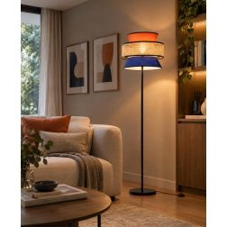 PIANTANA MODERNA CON PARALUME IN MATERIALI NATURALI 3 FINITURE COLORE H147 CM LAMPADINA ATTACCO E27 2