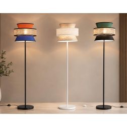 PIANTANA MODERNA CON PARALUME IN MATERIALI NATURALI 3 FINITURE COLORE H147 CM LAMPADINA ATTACCO E27