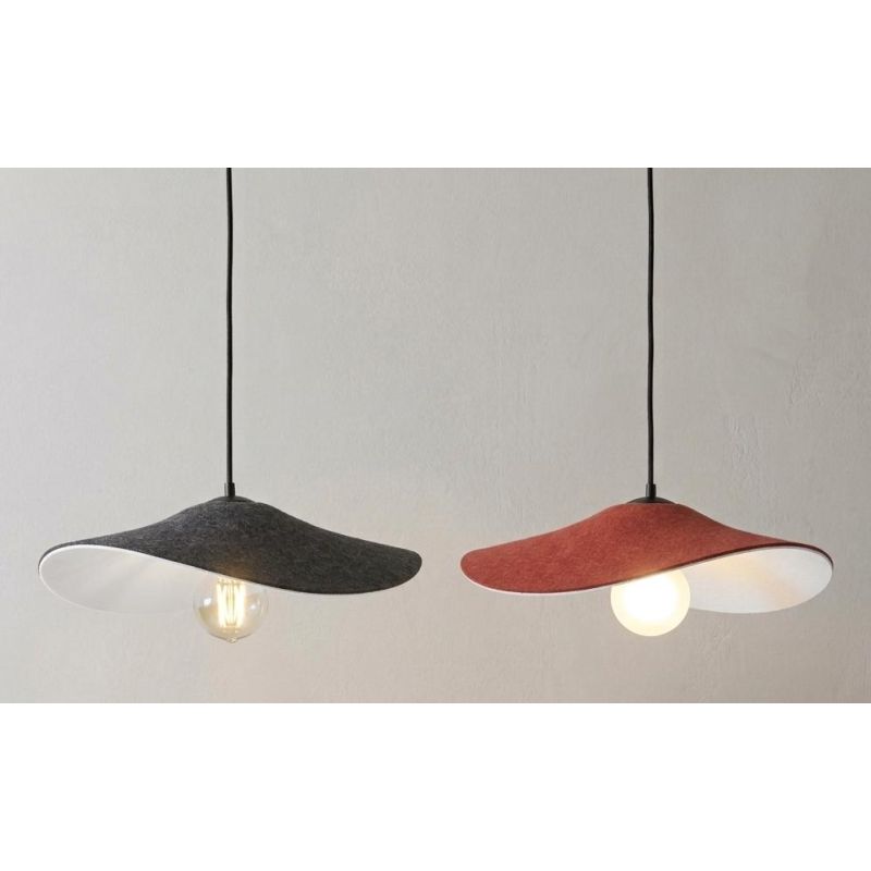 LENGLEN SOSPENSIONE MODERNA CON PARALUME IN FELTRO NERO O ARANCIONE D50 CM LAMPADINA ATTACCO E27