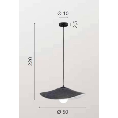 LENGLEN SOSPENSIONE MODERNA CON PARALUME IN FELTRO NERO O ARANCIONE D50 CM LAMPADINA ATTACCO E27