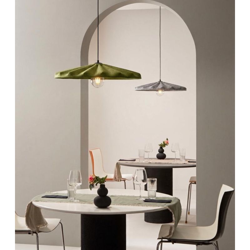 WIMBLEDON SOSPENSIONE CON PARALUME IN FELTRO BLU,VERDE O GRIGIO D69 CM LAMPADINA ATTACCO E27 MODERNA