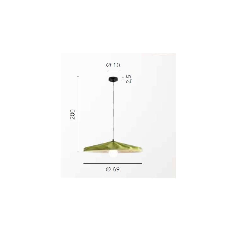 WIMBLEDON SOSPENSIONE CON PARALUME IN FELTRO BLU,VERDE O GRIGIO D69 CM LAMPADINA ATTACCO E27 MODERNA