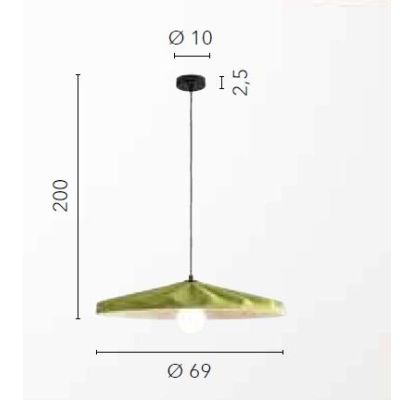 WIMBLEDON SOSPENSIONE CON PARALUME IN FELTRO BLU,VERDE O GRIGIO D69 CM LAMPADINA ATTACCO E27 MODERNA