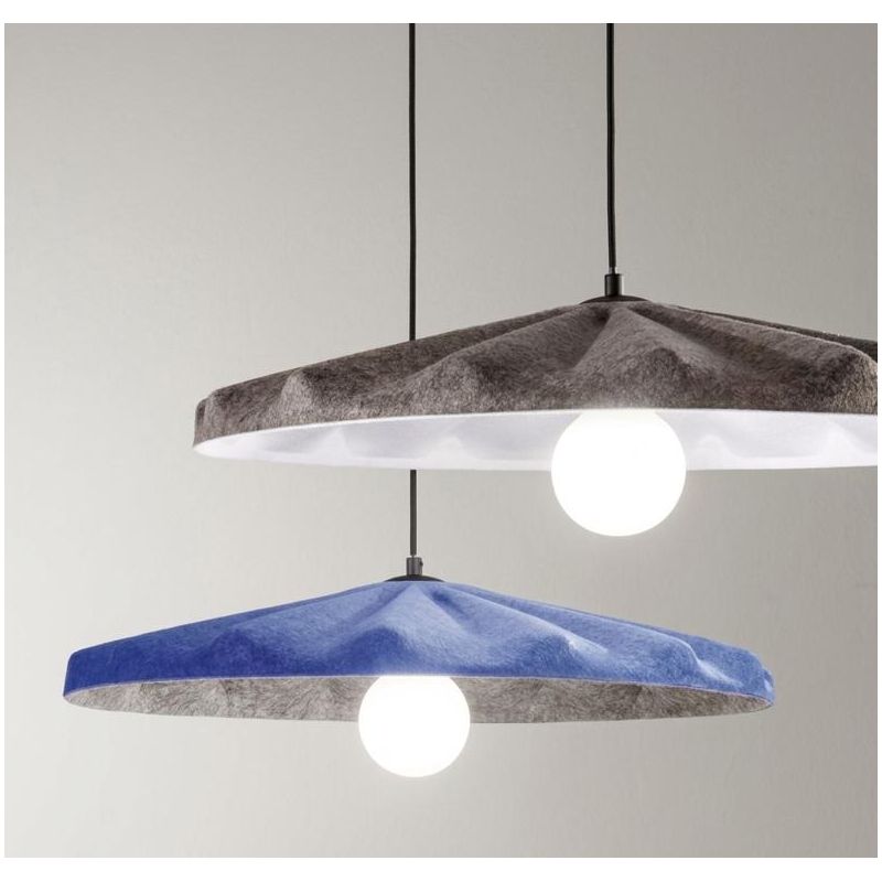 WIMBLEDON SOSPENSIONE CON PARALUME IN FELTRO BLU,VERDE O GRIGIO D69 CM LAMPADINA ATTACCO E27 MODERNA