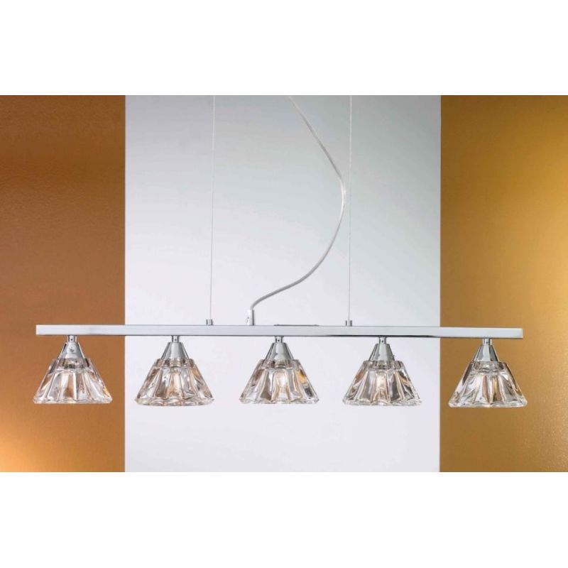 DOMUS SP5 SOSPENSIONE CON 5 LUCI IN METALLO CROMO E VETRO TRASPARENTE ATTACCO G9 Illuminando - Cristalensi Shop Online