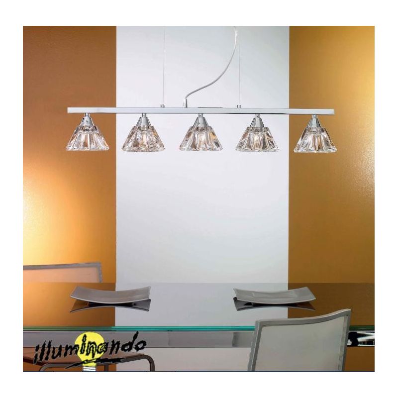 DOMUS SP5 SOSPENSIONE CON 5 LUCI IN METALLO CROMO E VETRO TRASPARENTE ATTACCO G9 Illuminando - Cristalensi Shop Online