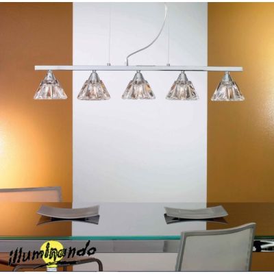 DOMUS SP5 SOSPENSIONE CON 5 LUCI IN METALLO CROMO E VETRO TRASPARENTE ATTACCO G9 Illuminando - Cristalensi Shop Online