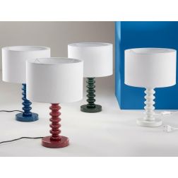 SULTAN LAMPADA DA TAVOLO CON BASE IN METALLO 5 COLORI E PARALUME TESSUTO BIANCO LAMPADINA ATTACCO E27