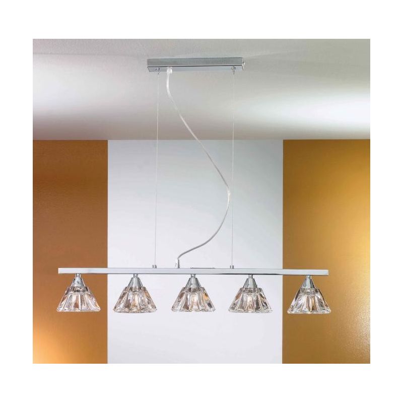 DOMUS SP5 SOSPENSIONE CON 5 LUCI IN METALLO CROMO E VETRO TRASPARENTE ATTACCO G9 Illuminando - Cristalensi Shop Online