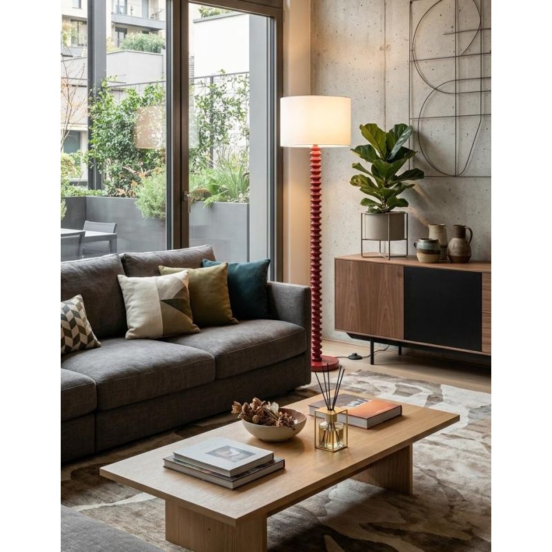 PIANTANA CON STRUTTURA IN METALLO 5 COLORI E PARALUME TESSUTO BIANCO LAMPADINA ATTACCO E27 MODERNA