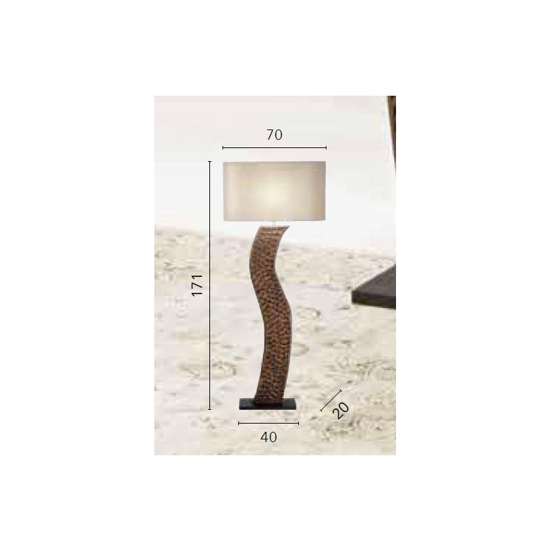 ACACIA PIANTANA IN LEGNO SCURO FORMA ONDULATA CON PARALUME TESSUTO BIANCO LAMPADINA ATTACCO E27 MODERNA
