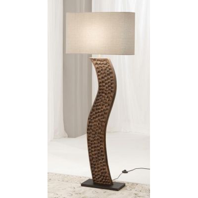 ACACIA PIANTANA IN LEGNO SCURO FORMA ONDULATA CON PARALUME TESSUTO BIANCO LAMPADINA ATTACCO E27 MODERNA