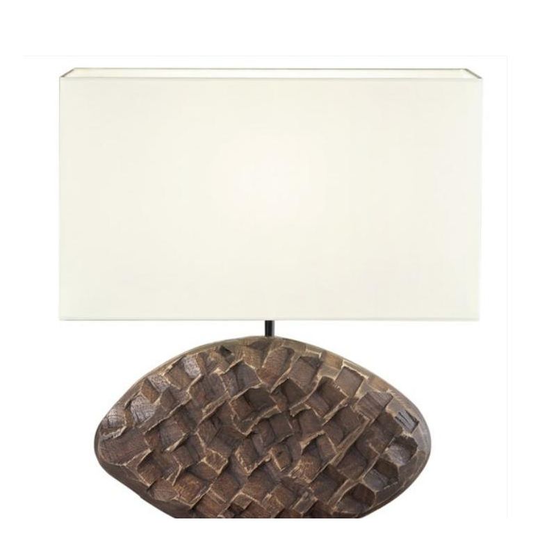 LAMPADA DA TAVOLO CON BASE IN LEGNO SCURO E CON PARALUME TESSUTO BIANCO LAMPADINA ATTACCO E27 MODERNA
