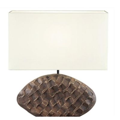 LAMPADA DA TAVOLO CON BASE IN LEGNO SCURO E CON PARALUME TESSUTO BIANCO LAMPADINA ATTACCO E27 MODERNA