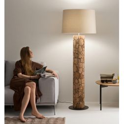 LAMPADA DA TERRA H170 CM CON TRONCO IN LEGNO E PARALUME IN TESSUTO LAMPADINA ATTACCO E27 MODERNA