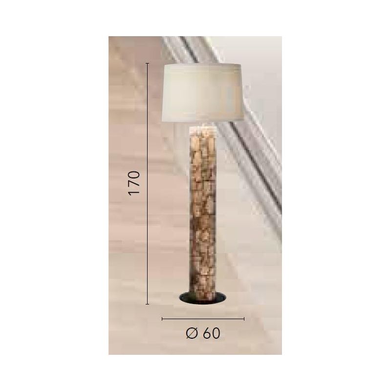 LAMPADA DA TERRA H170 CM CON TRONCO IN LEGNO E PARALUME IN TESSUTO LAMPADINA ATTACCO E27 MODERNA