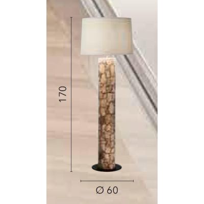 LAMPADA DA TERRA H170 CM CON TRONCO IN LEGNO E PARALUME IN TESSUTO LAMPADINA ATTACCO E27 MODERNA