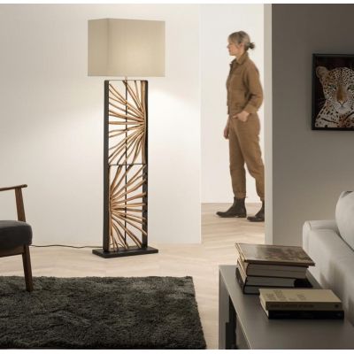 ETHEREAL PIANTANA H165 CM NERA CON RAMI IN LEGNO E PARALUME IN TESSUTO LAMPADINA ATTACCO E27 MODERNA